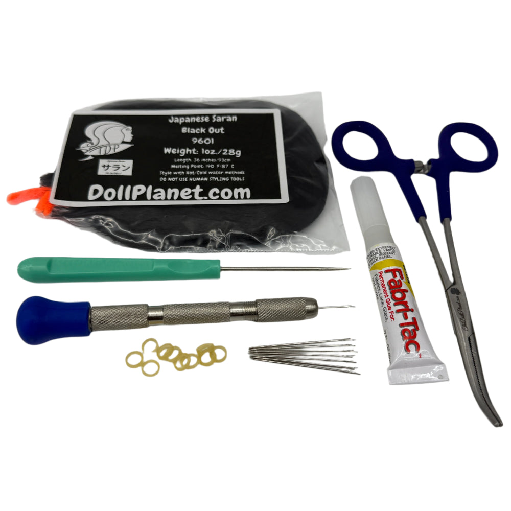 7 Piece Rerooting Starter Kit with Tools and Doll Hair for Rerooting Fashion Dolls