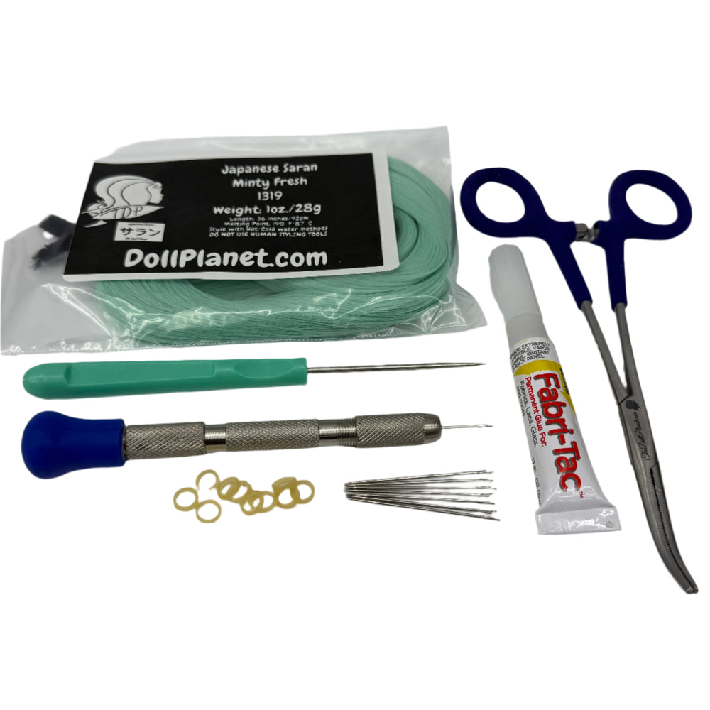 7 Piece Rerooting Starter Kit with Tools and Doll Hair for Rerooting Fashion Dolls