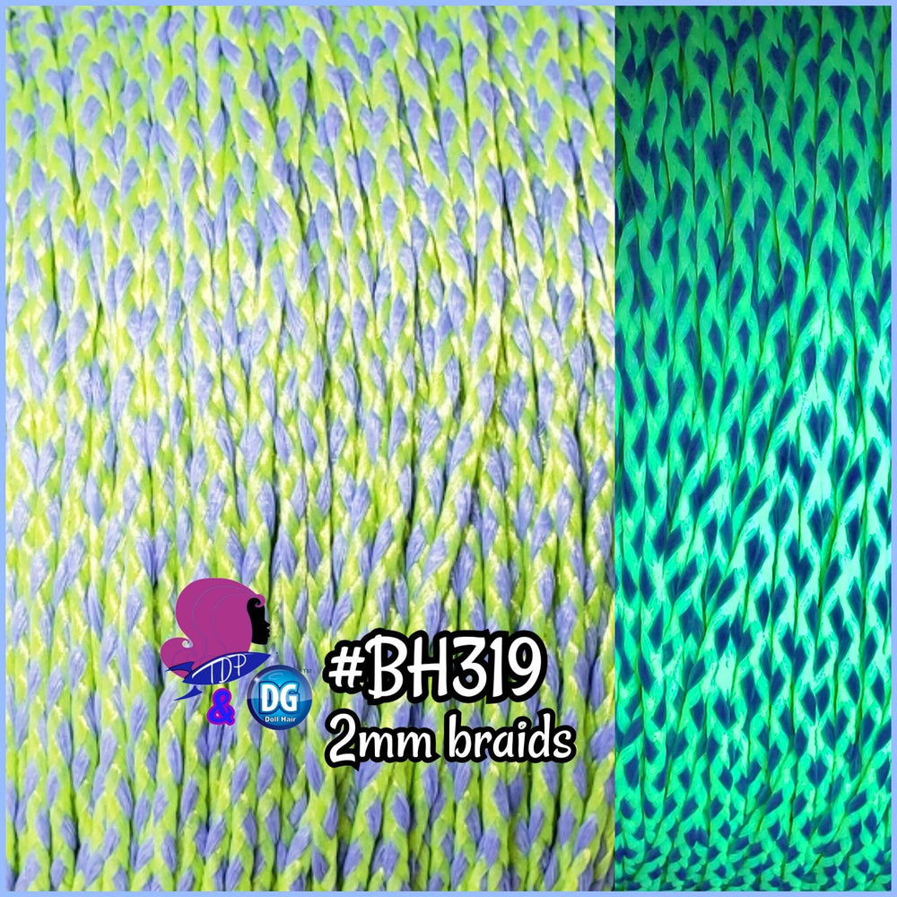 DG-HQ™ #BH319 Micro Mini Braids 2mm Doll Hair Lime Green Blue Lavender Neon Black Light Barbie™ Monster High™ Rainbow High