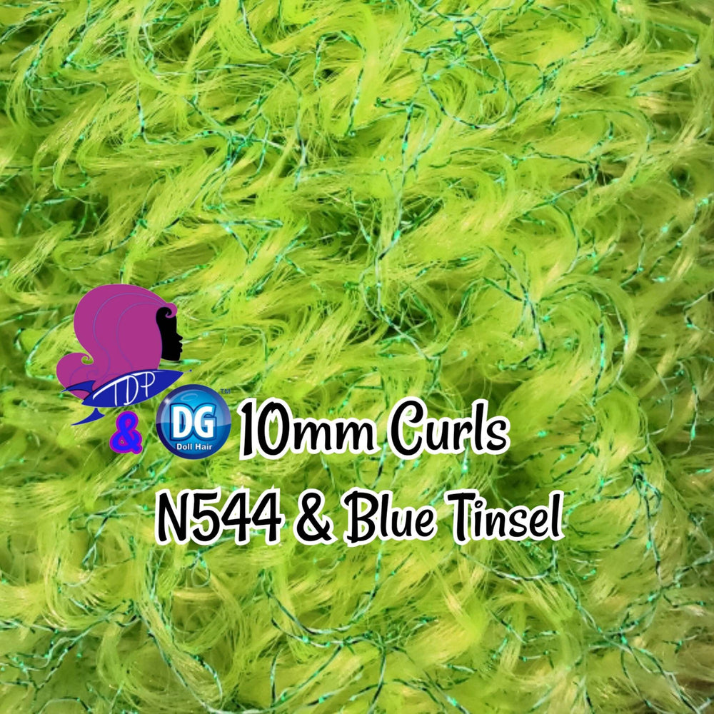 DG Curly Green & Blue Tinsel 10mm N544 36 inch 0.5oz/14g pre-curled Nylon Doll Hair for rerooting fashion dolls Standard Temperature