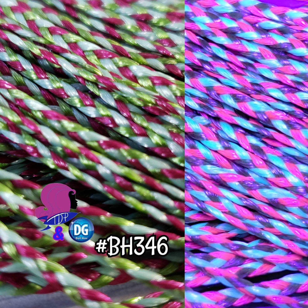 DG-HQ™ #BH346 Micro Mini Braids 2mm Doll Hair Green Blue Magenta Metallic Black Light color change Barbie™ Monster High™ Rainbow High