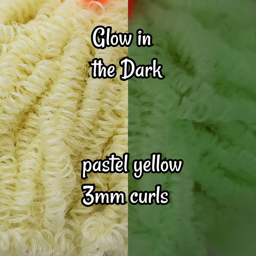 DG Curly 3mm Glow in the Dark Pastel Yellow YG001 36 inch 0.5oz/14g pre-curled Nylon Doll Hair for rerooting fashion dolls