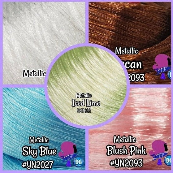 DG-HQ™ Nylon Metallic Shimmer 5 Color Bundle Iced Lime White Pecan Blush Pink Sky Blue Doll Hair for rerooting fashion doll