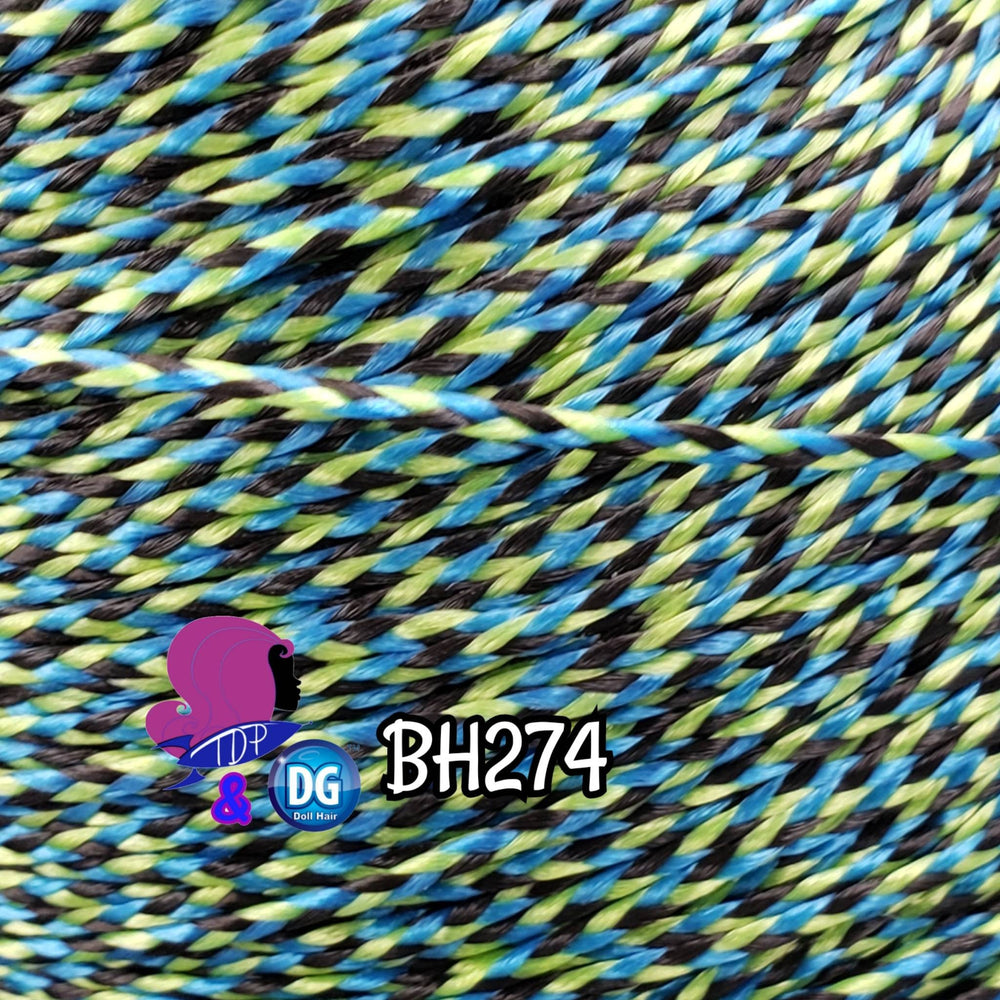 DG HQ™ Nylon tri color green blue black BH274 Mini Braids 2mm Doll Hair Rerooting Repair Barbie™ Monster High™ Disney Princess Rainbow High