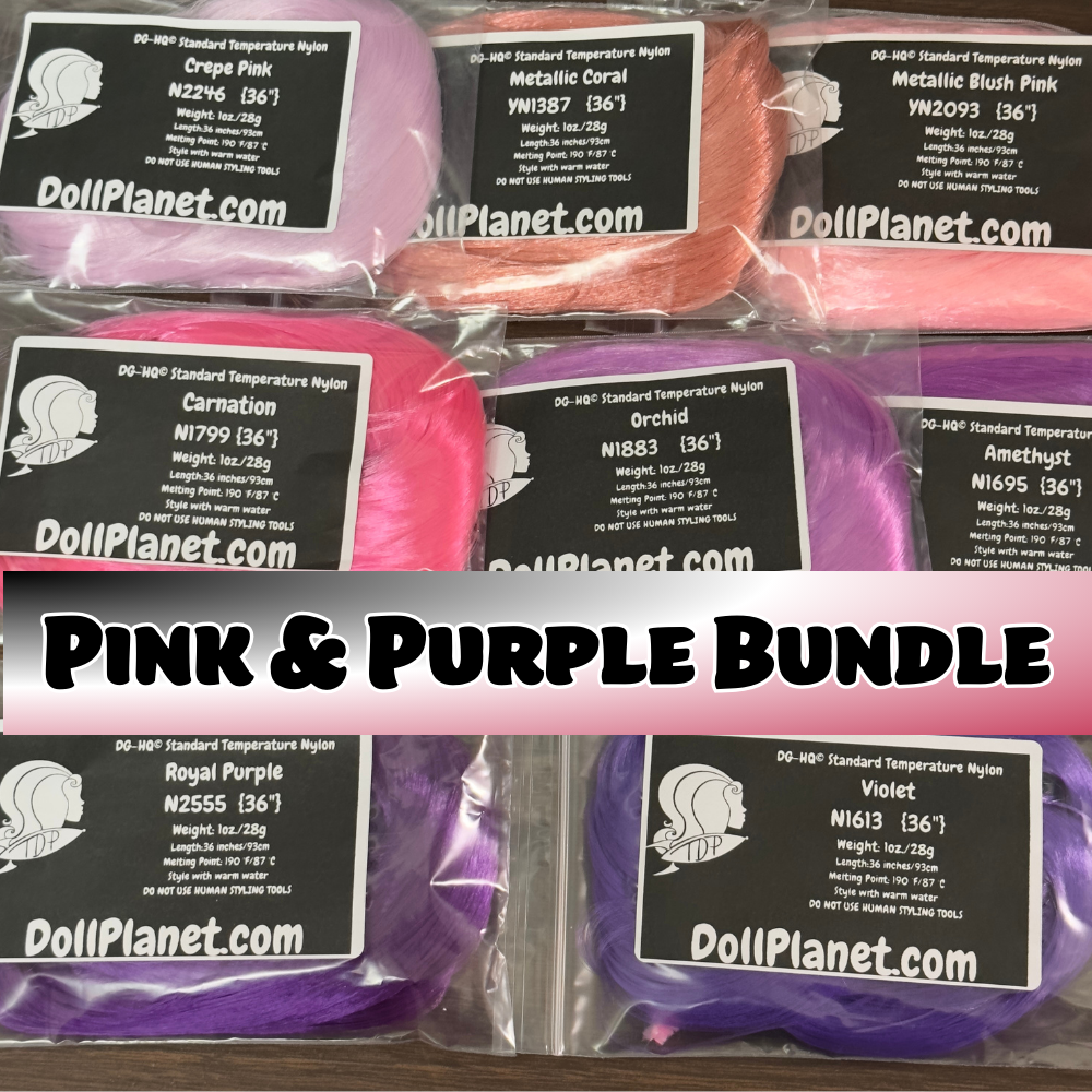 DG Nylon Artist Pack Pink & Purple 8 Color Doll Planet Hair Bundle 8oz pack 36" Length