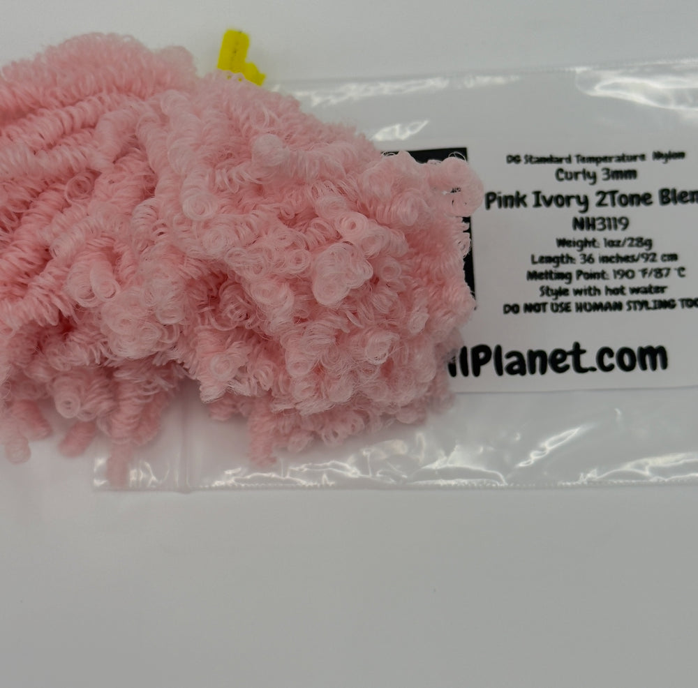 DG Curly Nylon Pink Ivory 2Tone Blend NH3119 1oz/28g 36in/92cm Doll Hair