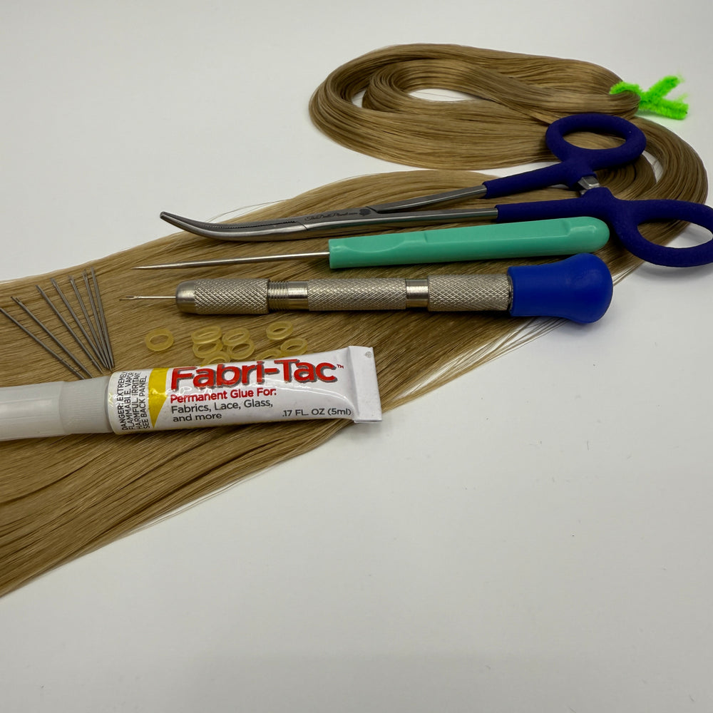 7 Piece Rerooting Starter Kit with Tools and Doll Hair for Rerooting Fashion Dolls