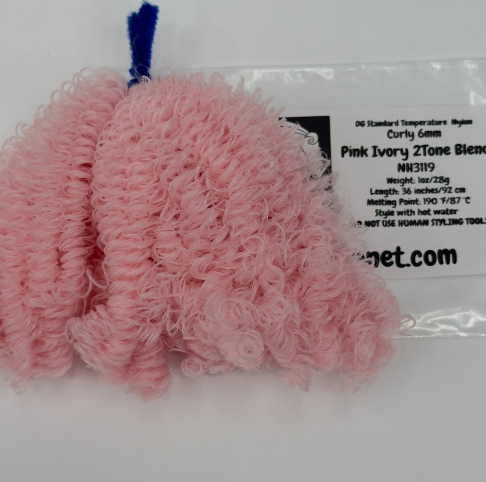 DG Curly Nylon Pink Ivory 2Tone Blend NH3119 1oz/28g 36in/92cm Doll Hair