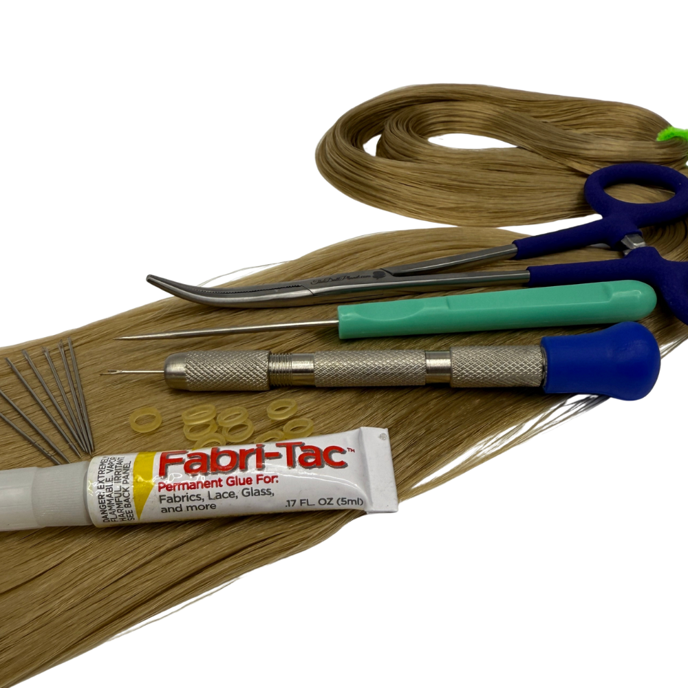 7 Piece Rerooting Starter Kit with Tools and Doll Hair for Rerooting Fashion Dolls