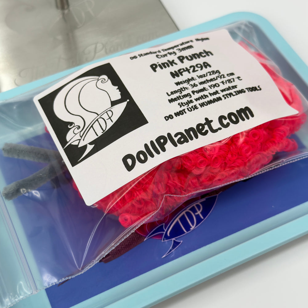 DG Nylon Curly Pink Punch NF429A 3mm 1oz/28g 36in/92cm Doll Hair