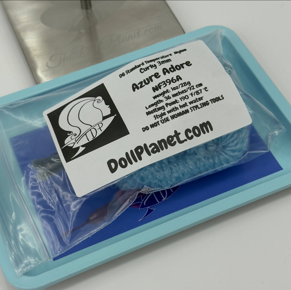 DG Nylon Curly Azure Adore NF396A 3mm 1oz/28g 36in/92cm blue Doll Hair