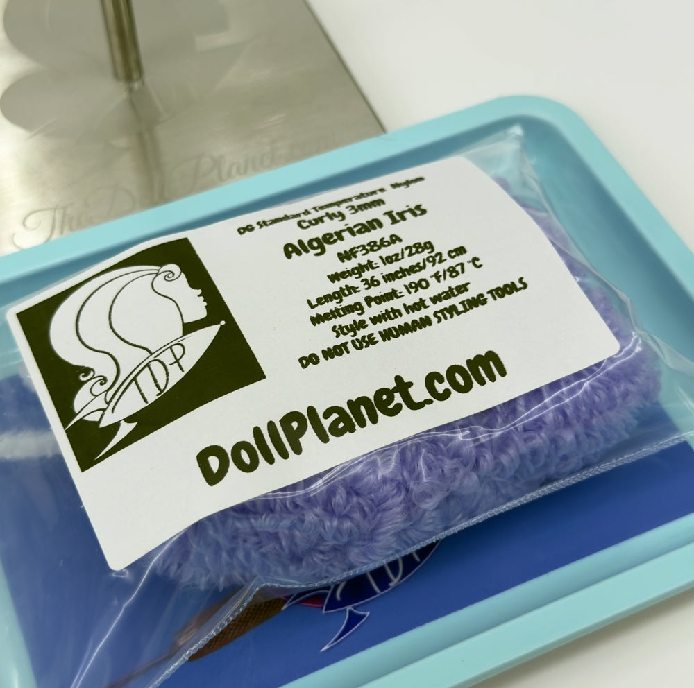 DG Nylon Curly Algerian Iris NF386A 3mm 1oz/28g 36in/92cm blue lavender Doll Hair