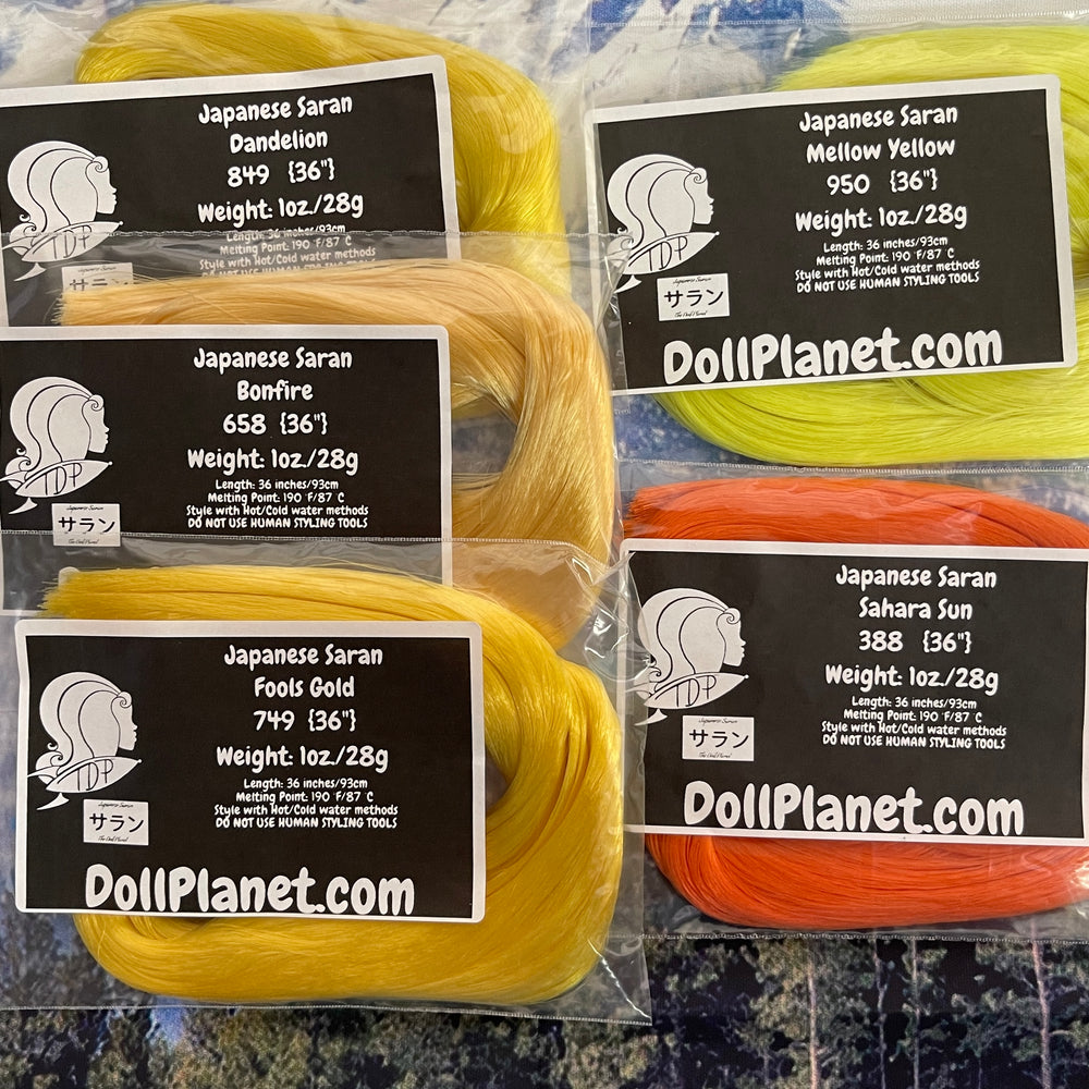 Japanese Saran Artist Pack Orange & Yellow 5oz Five Color Bundle Doll Hair for Rerooting