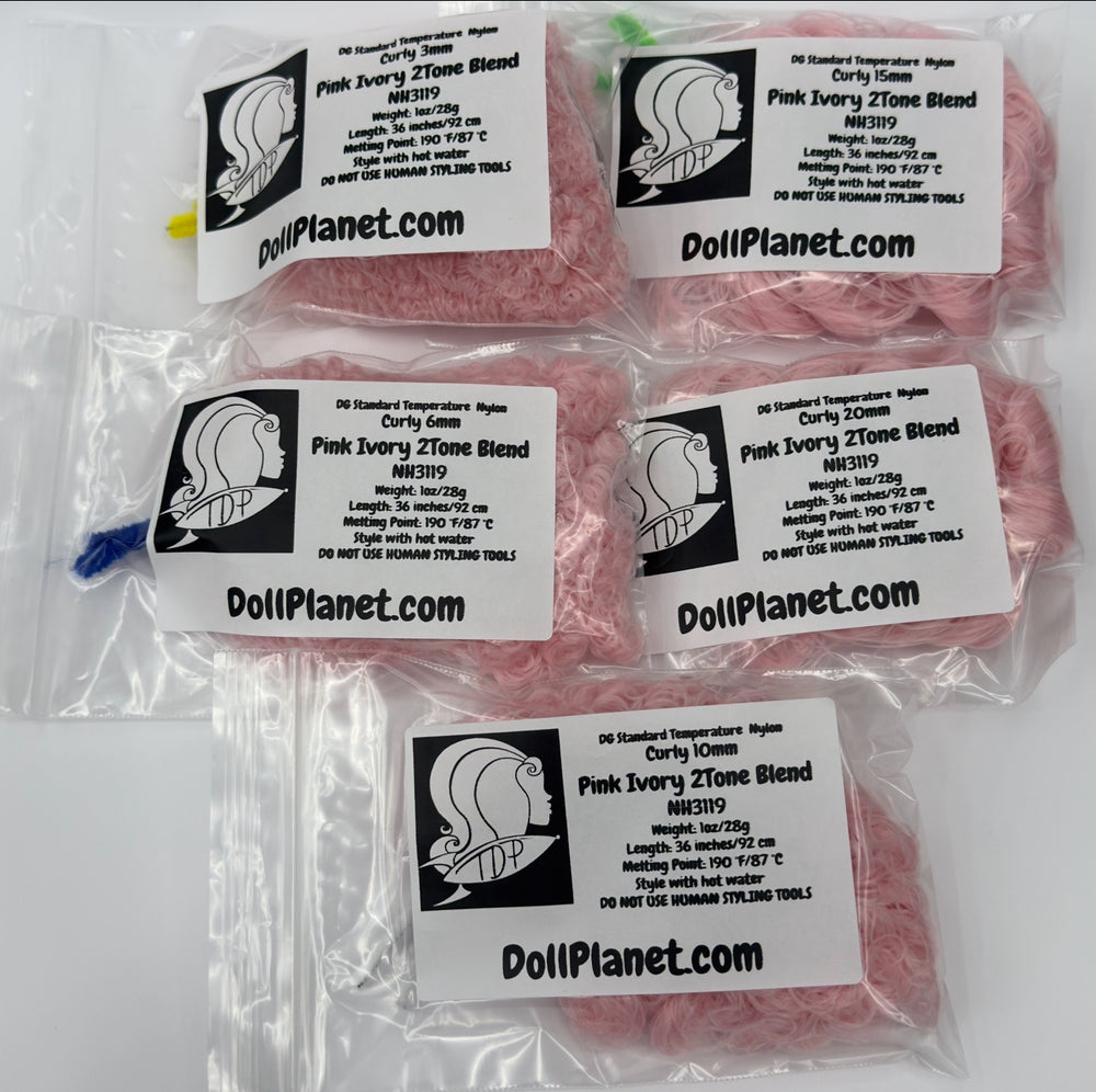 DG Curly Nylon Pink Ivory 2Tone Blend NH3119 1oz/28g 36in/92cm Doll Hair