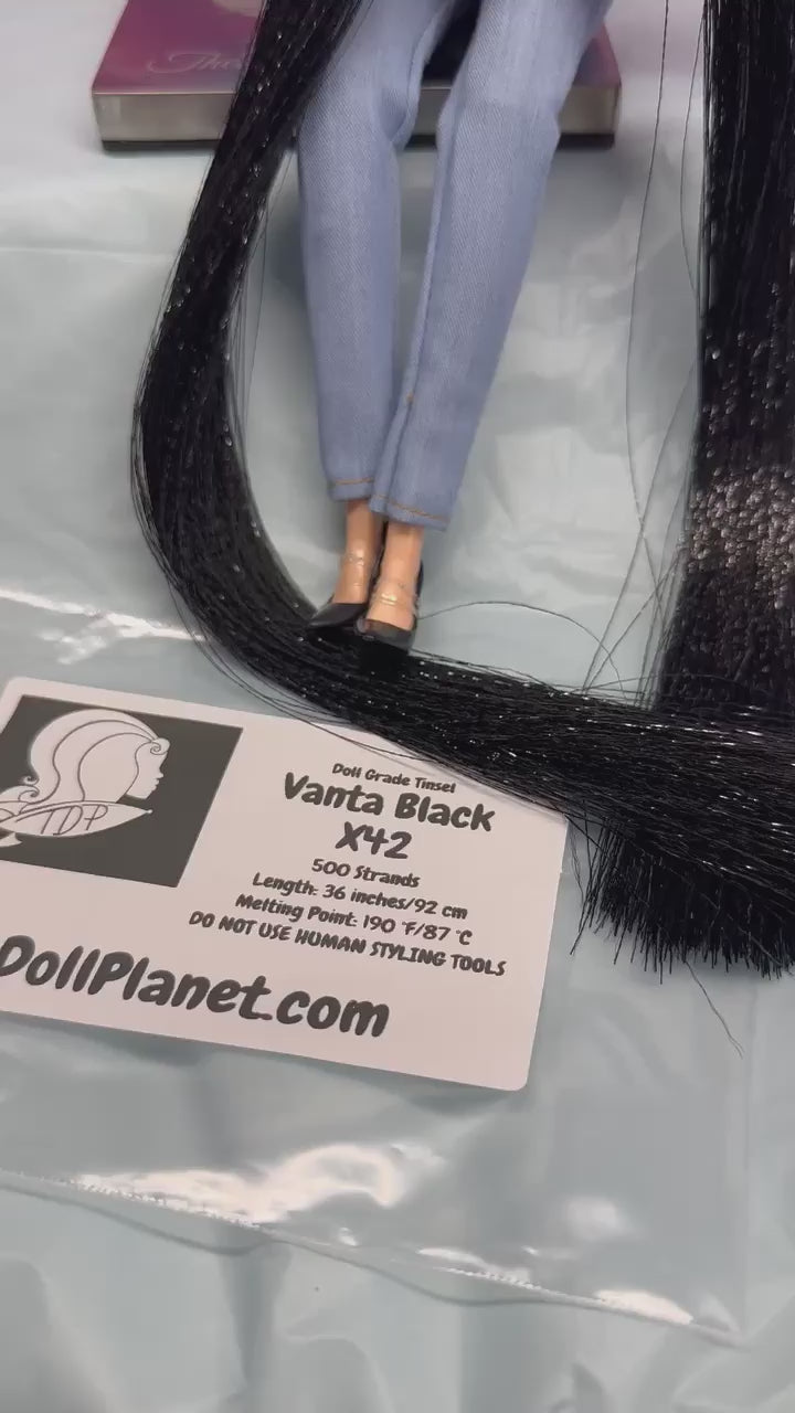 Vanta Black X42 Doll Grade Tinsel Shiny Doll Hair