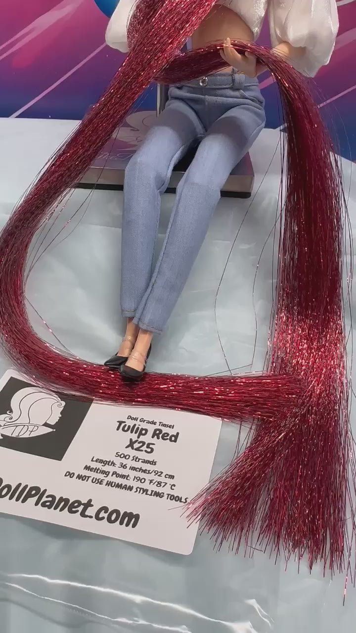 Tulip Red X25 Doll Grade Tinsel Shiny Doll Hair