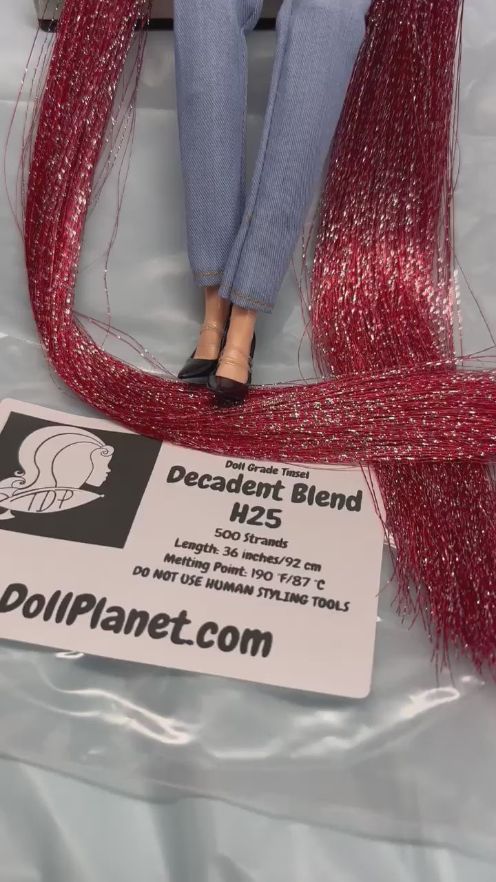 Decadent H25 Red and Silver Blend Doll Grade Tinsel Shiny Doll Hair