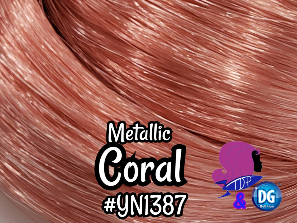 DG-HQ™ Nylon Metallic Shimmer Coral YN1387 36 inch 1oz/28g hank Rose Gold Doll Hair for rerooting fashion dolls Standard Temperature