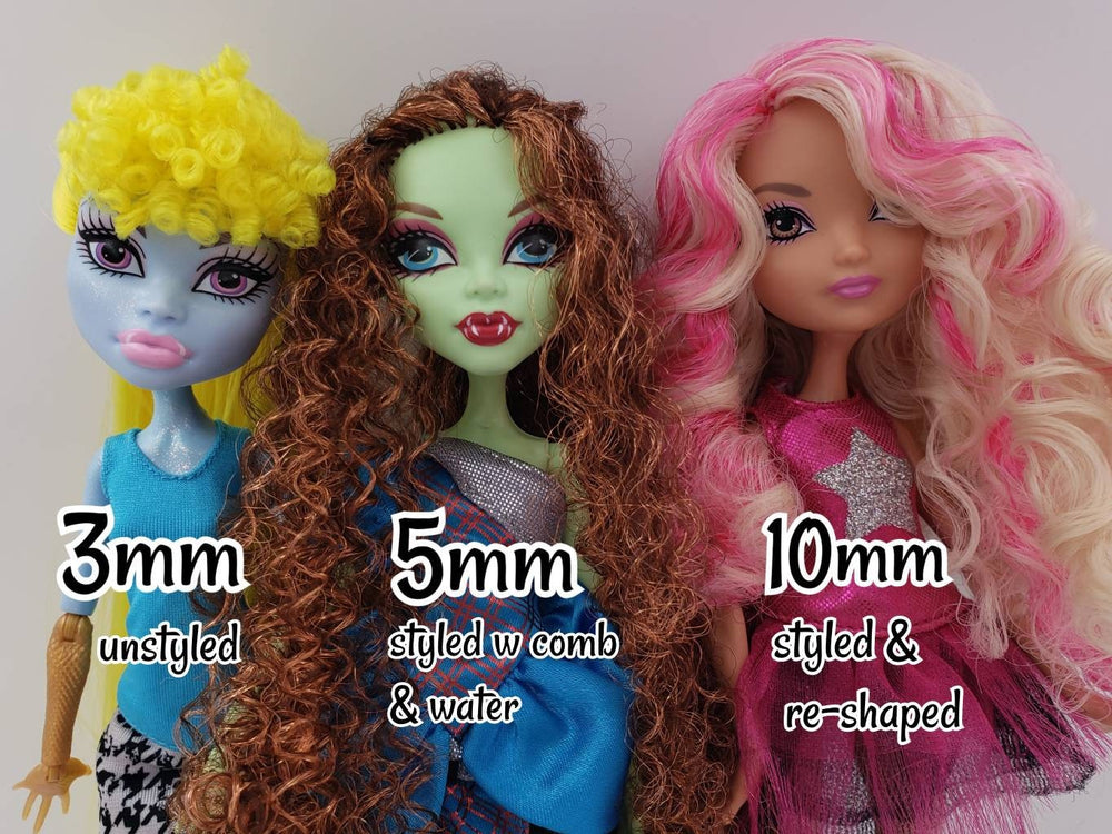 DG Curly 3mm, 10mm, 20mm Hazelnut JN4043 light brown 36 inch 0.5oz/14g pre-curled Nylon Doll Hair for rerooting fashion dolls