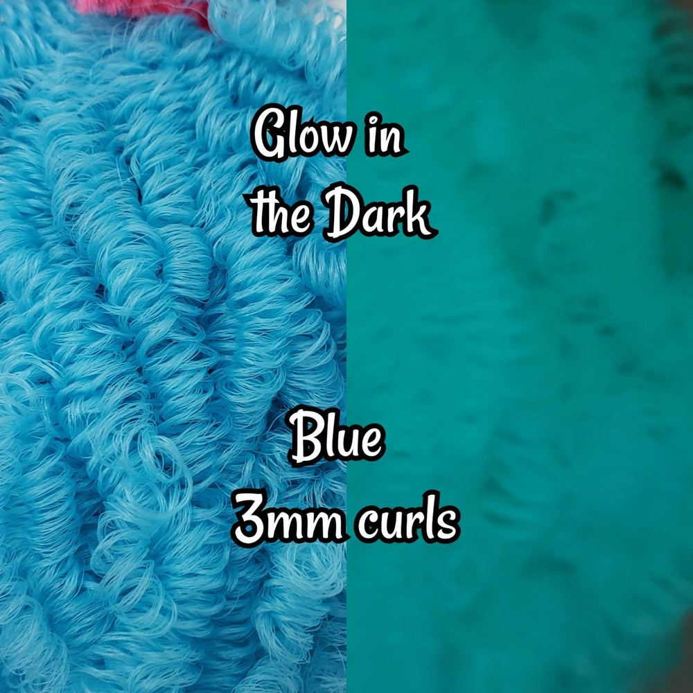 DG Curly 3mm Glow in the Blue YG003 36 inch 0.5oz/14g pre-curled Nylon Doll Hair for rerooting fashion dolls Standard Temperature