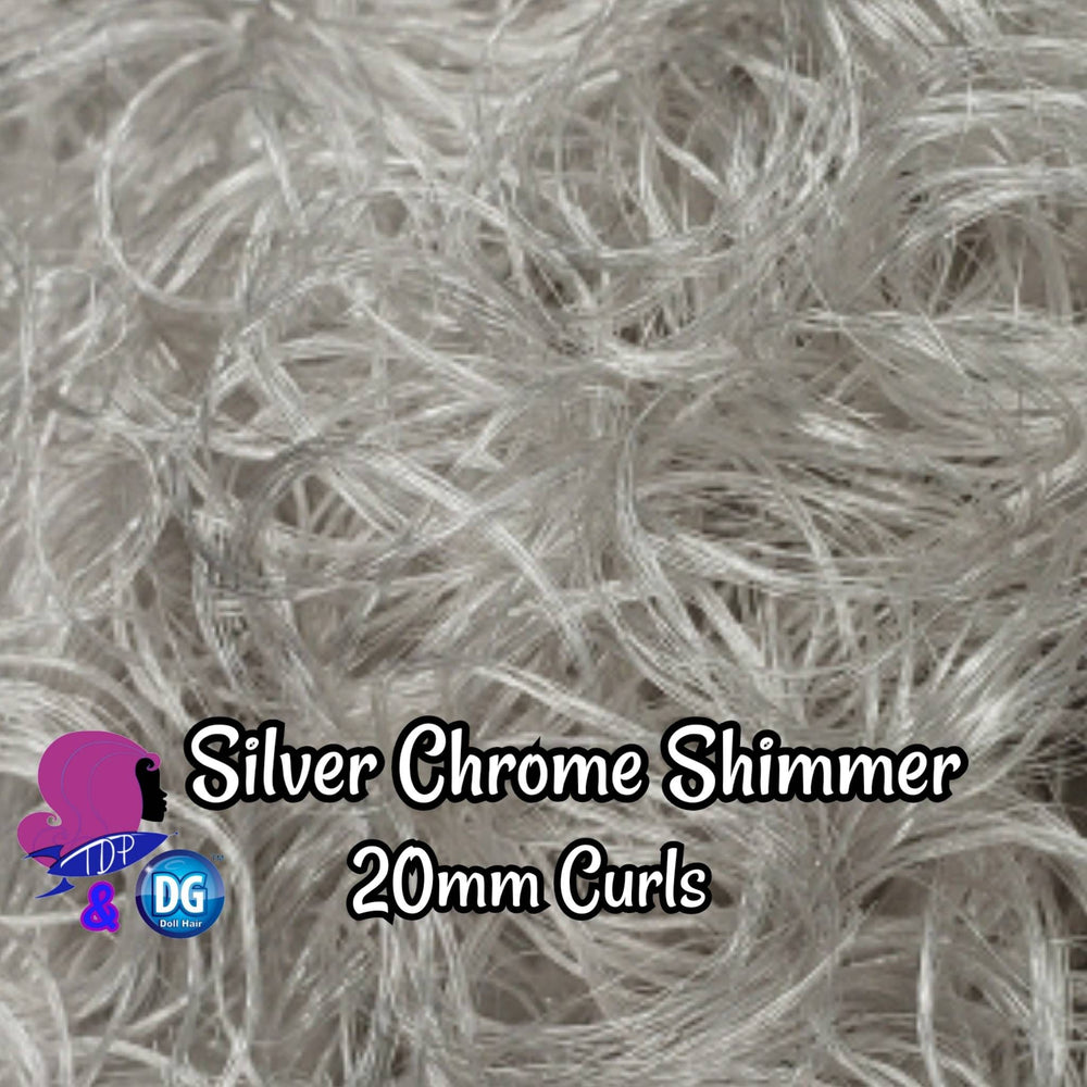 DG Curly Silver Chrome 20mm Xn414-1 light Metallic Shimmer 36 inch 0.5oz/14g pre-curled Nylon Doll Hair for rerooting fashion dolls