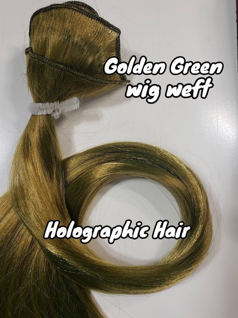 DG-HQ™ Wig Weft Nylon Golden Green NC114B Holographic Nylon Weft 30"Wx20"L Doll Hair for Making Fashion Doll Wigs Standard Temperature