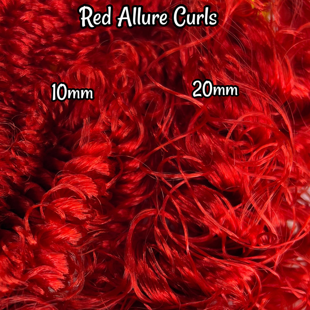 DG Curly Red Allure N004 3, 6, 10, 12, 15, 20mm Red 36 inch 0.5oz/14g pre-curled Nylon Doll Hair for rerooting fashion dolls