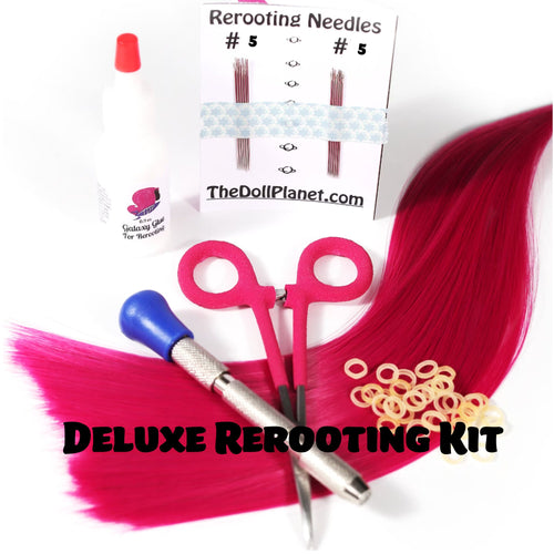 Deluxe Rerooting Starter Kit with Tools and Doll Hair Hank for Rerooting Fashion Dolls - Doll is NOT included